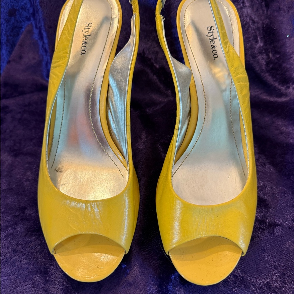 Yellow Peep Toe Slingback Heels 7.5